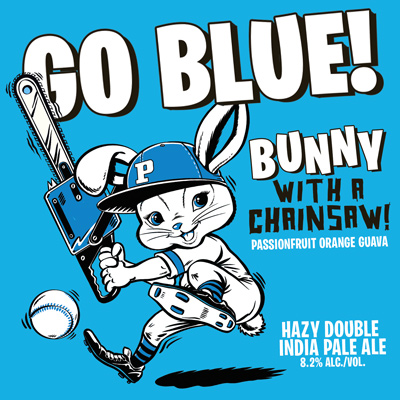 GO BLUE! Bunny with a chainsaw